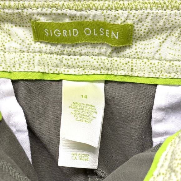 Sigrid Olsen Olive Green Chinos, Wide Leg, Hooks Button Zipper, Khakis, Size 14 - Picture 3 of 4